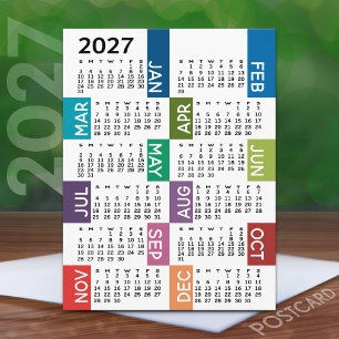Cartão Postal Calendário 2022 com meses coloridos