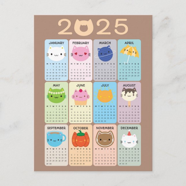 Cartão Postal Calendário 2025 Cats Cute (Frente)