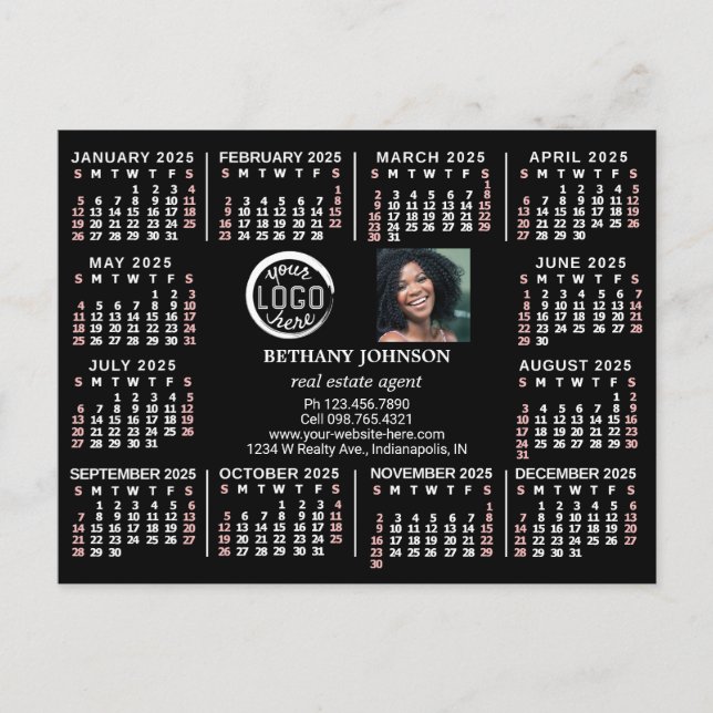 Cartão Postal Calendário 2025 Personalizar Texto Fotográfico de  (Frente)