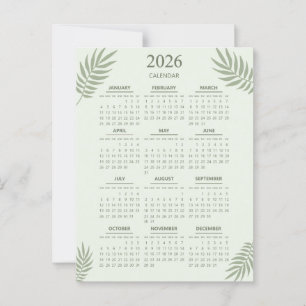 Cartão Postal Calendário 2026 Boho Estético Floral Verde