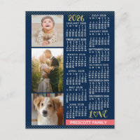 Calendário 2026 Família Coral Dourado Navy Foto Co