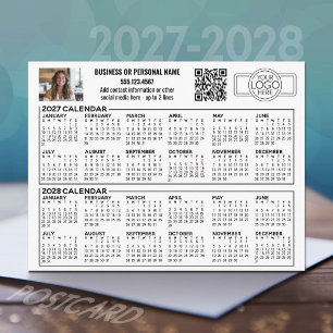 Cartão Postal Calendário 2027 2028 com logotipo, Código QR, Foto