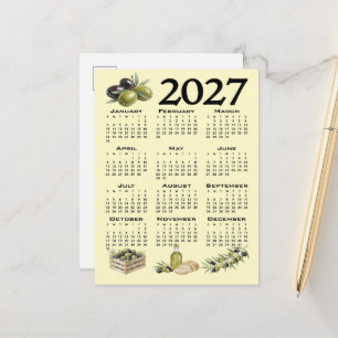 Cartão Postal Calendário 2027, Azeitonas Mediterrâneas, Amarelo