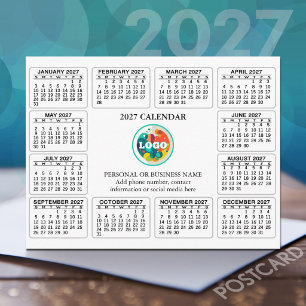 Cartão Postal Calendário 2027 com informações de contato do logo