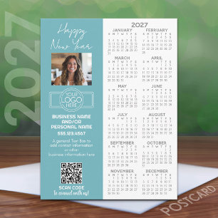 Cartão Postal Calendário 2027 com logotipo, Código QR, Foto e Ma
