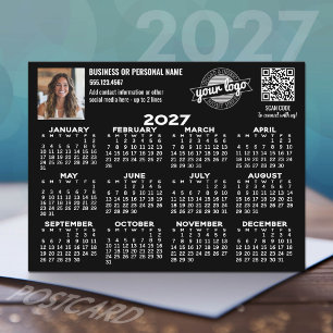 Cartão Postal Calendário 2027 com logotipo, Código QR, Foto PRET