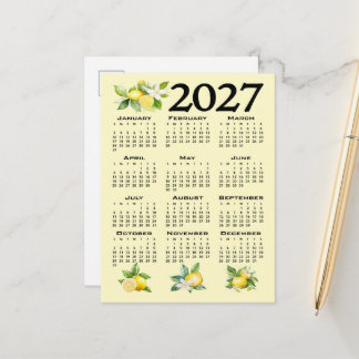 Cartão Postal Calendário 2027 Estilo Italiano Limões Amarelo