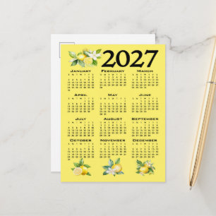 Cartão Postal Calendário 2027 Estilo Italiano Limões Amarelo