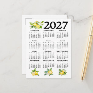 Cartão Postal Calendário 2027 Estilo Italiano Limões Branco
