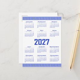 Cartão Postal Calendário 2027, Fretwork Grego, Azul Grego sobre