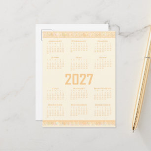 Cartão Postal Calendário 2027, Fretwork Grego, Bege em Cosmic La