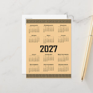 Cartão Postal Calendário 2027, Fretwork Grego, Preto no Bege
