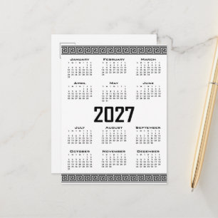 Cartão Postal Calendário 2027, Fretwork Grego, Preto no Branco