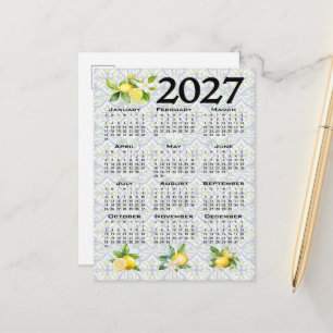 Cartão Postal Calendário 2027 Limões Azulejos Italianos Mediterr