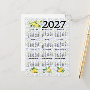 Cartão Postal Calendário 2027 Limões Azulejos Mediterrâneos Ital