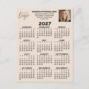 Cartão Postal Calendário 2027 - logotipo, foto, negócios - bege