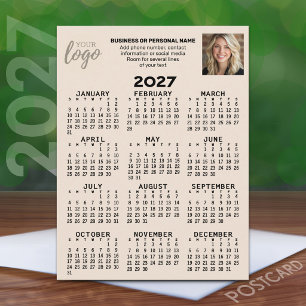Cartão Postal Calendário 2027 - logotipo, foto, negócios - bege
