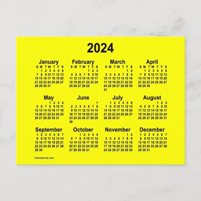 Cartão Postal Calendário Amarelo Miniatura de 2024 por Janz (Frente)