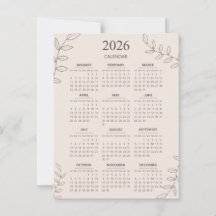 Calendário Anual 2026 Arte Floral Minimalista