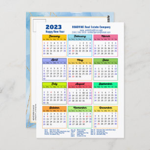 Cartão Postal Calendário anual moderno da empresa Azul Dourado 2