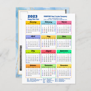 Cartão Postal Calendário anual moderno da empresa Azul Dourado 2