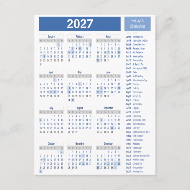 Cartão Postal Calendário Anual Poster – Layout Limpo e Minimalis (Frente)