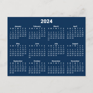 Cartão Postal Calendário Azul e Branco 2024 do marinho
