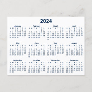 Cartão Postal Calendário Azul marinho 2024