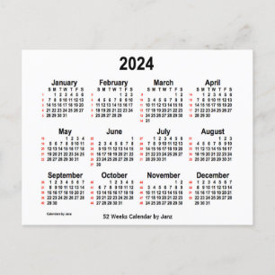 Cartão Postal Calendário branco de 52 semanas 2024 por Janz