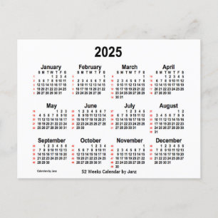 Cartão Postal Calendário branco de 52 semanas 2025 por Janz