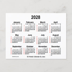 Cartão Postal Calendário branco de 52 semanas 2028 por Janz
