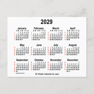 Cartão Postal Calendário branco de 52 semanas 2029 por Janz