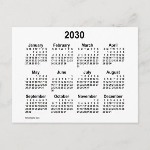 Cartão Postal Calendário Branco Mini de 2030 por Janz