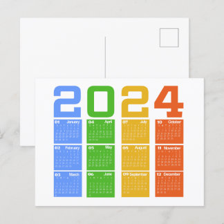 Cartão Postal Calendário Colorido 2024