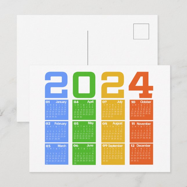 Cartão Postal Calendário Colorido 2024 (Frente/Verso)
