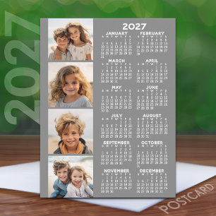Cartão Postal Calendário com 4 Colagem de Fotos - Cinzas