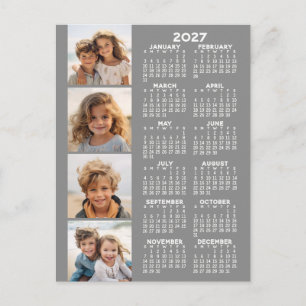 Cartão Postal Calendário com 4 Colagem de Fotos - Cinzas