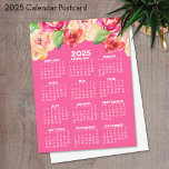 Cartão Postal Calendário com Flores de Aquarela Pintadas rosa<br><div class="desc">Ano Novo - Novo - Uma peça de arte feminina e branca,  aquarela com um calendário. Este design feminino com arranjo floral natural e calendário do ano cheio com um começo positivo para o melhor ano de sempre.</div>