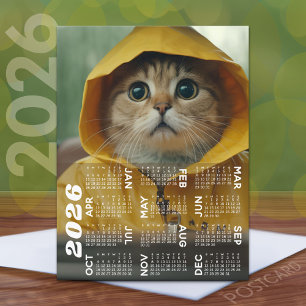 Cartão Postal Calendário com gato bonito vestido de amarelo