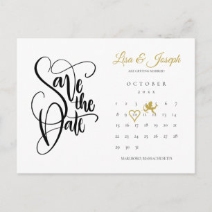 Cartão Postal Calendário Cupido Dourado Coração Amor Salve a Dat