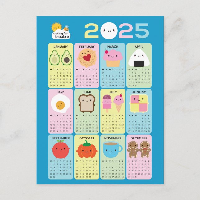 Cartão Postal Calendário da Comida Kawaii 2025 (Frente)