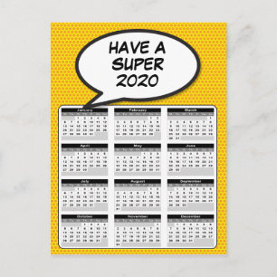 Cartão Postal Calendário de 2020 da Bolha de Fala da Arte Pop de
