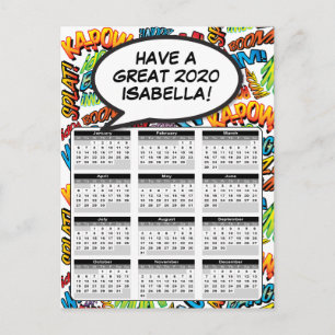 Cartão Postal Calendário de 2020 da Bolha de Fala da Arte Pop de