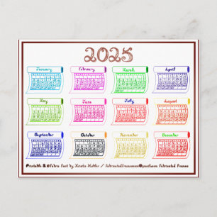 Cartão Postal Calendário de 2025 Arte de Linha Parafusos de Cor 
