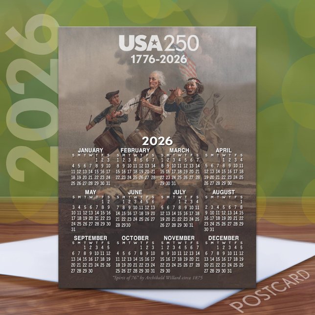 Cartão Postal Calendário de 2026 - Espírito de 76 - 250 anos da  (2026 Calendar on a Postcard)