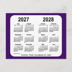 Cartão Postal Calendário de 2027-2028 da Mini Escola Púrpura em
