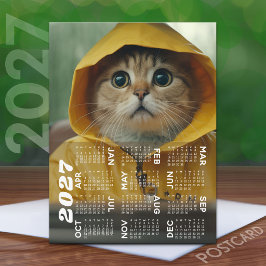 Cartão Postal Calendário de 2027 com gato fofo vestido de amarel