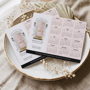 Cartão Postal Calendário de 2027 da Porta de Aquarela Rosa para