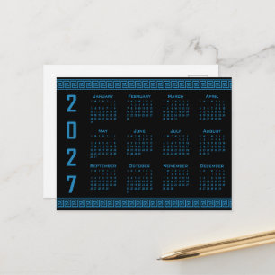 Cartão Postal Calendário de 2027, Fret Grego, Cosmos Azul no Pre