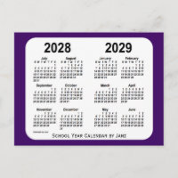 Calendário de 2028-2029 da Mini Escola Púrpura 202